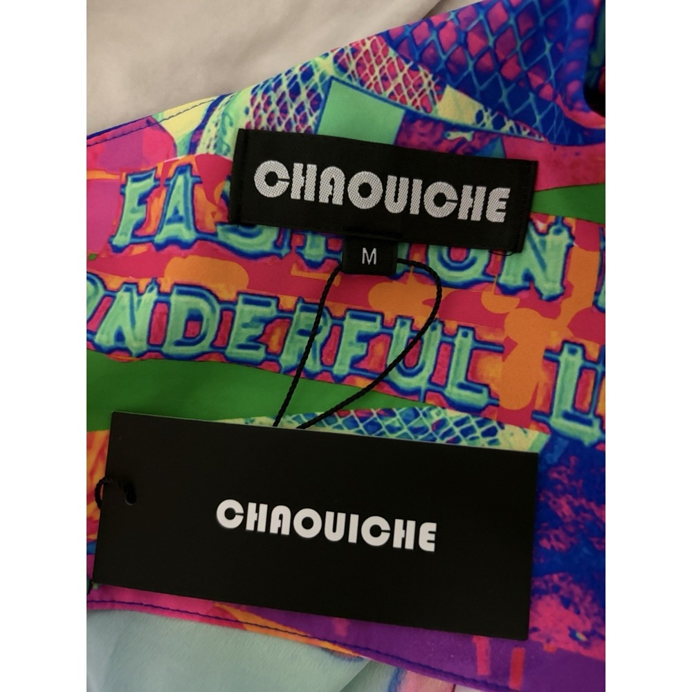CHAOUICHE Women's Medium Neon Abstract One Shoulder Asymmetrical Dress NWT" - Picture 3 of 3